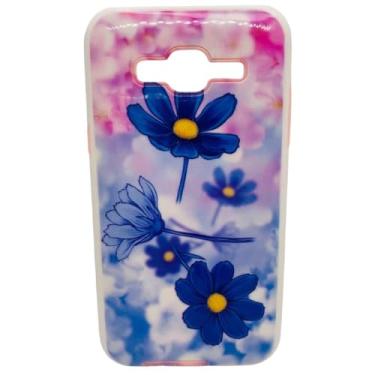 Imagem de Capa Celular Compatível com Samsung Galaxy J2 Prime SM-G532MT / Gran Prime SM-G530 Com Suport Para Dedos (Flor Azul)