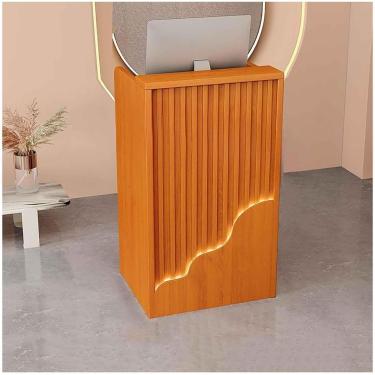 Imagem de Balcão de recepção pequeno com balcão e prateleiras abertas Balcão de varejo moderno com gavetas Balcão de recepção para loja de hotel, laranja, 60 * 40 * 96 cm