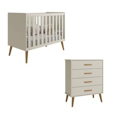 Imagem de Berço Americano E Cômoda Gaveteiro Infantil Isis Areia Acetinado - Reller