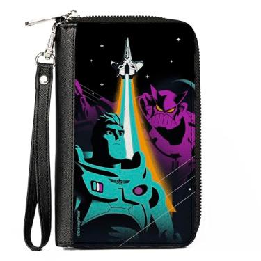Imagem de Carteira Disney, zíper ao redor, Lightyear Buzz and Zurg Spaceship Pose preto azul-petróleo roxo, couro vegano, Preto, 7.5"x4.5", Casual