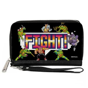 Imagem de Buckle-Down Nickelodeon Carteira, zíper ao redor, Tartarugas Ninja e Villains Arcade Fight Pose, couro vegano, 7.5"x4.5", Casual