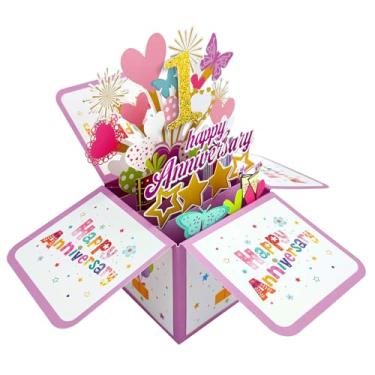 Imagem de mmuue Cartão Pop Up Happy 1st Birthday, Cartões de aniversário românticos de 1 ano presentes para ele ela, cartão de primeiro casamento 3D para esposa marido casal