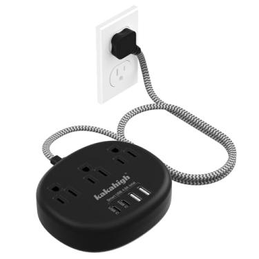 Imagem de Protetor contra sobretensão USB C (1080J) – tira de alimentação trançada de 1,5 m, protetor contra sobretensão de energia 13A/1625W com 3 tomadas CA, 4 USB (24 W/4,8 A), estação de carregamento USB