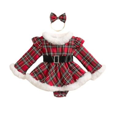 Imagem de Vestido infantil de Natal para meninas, Papai Noel, vestido de princesa, lindo traje de Natal, Macaquinho xadrez, 6-12 Months