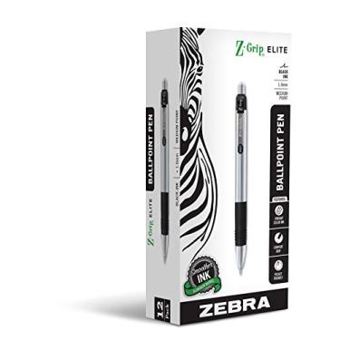 Imagem de Zebra Pen Z-Grip Elite Caneta esferográfica retrátil, cano de metal, ponta média, 1,0 mm, tinta preta, pacote com 12 (27010)