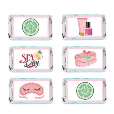 Imagem de DKCTQU Embalagem de barra de chocolate para festa de spa! Embalagem de barra de chocolate rosa doce de aniversário para maquiagem de princesa, 54 adesivos