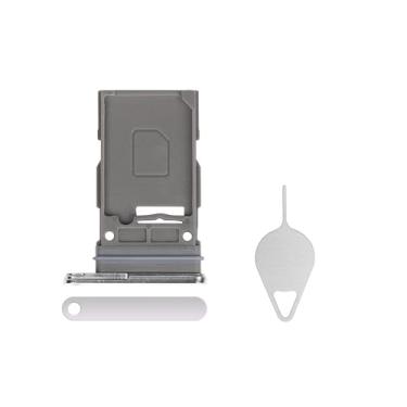 Imagem de BESJMYT Substituição da bandeja do cartão SIM para Samsung Galaxy S22 Ultra (versão SIM único) - Adaptador de suporte para compartimento de cartão branco fantasma com ejetor de agulha para S22 Ultra