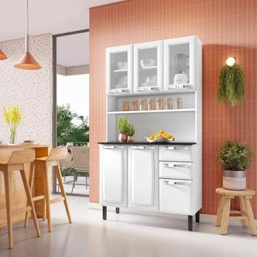 Imagem de Kit de Cozinha Compacta Branco em Aço 6 Portas 3 Vidros 2 Gavetas Pratika