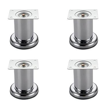 Imagem de Conjunto de 4 pernas de móveis de aço inoxidável, tapete de pés ajustáveis para sofá, armário de café, suporte de TV, mesa, mesa, prata (tamanho: 12 cm/4,7 polegadas)