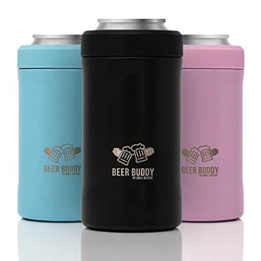 Imagem de Suporte de lata isolado para churrasqueira – Aço inoxidável selado a vácuo – Isolador de garrafa de cerveja para bebidas frias – Refrigerador térmico de cerveja adequado para qualquer tamanho – Tamanho único (preto fosco)