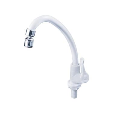 Imagem de Torneira para cozinha de mesa em abs branco bica móvel com registro alavanca, 1/4 de volta Civitt