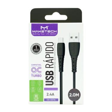 Imagem de Cabo Micro USB Maketech CA 227A Preto 2.4A 2 Metro