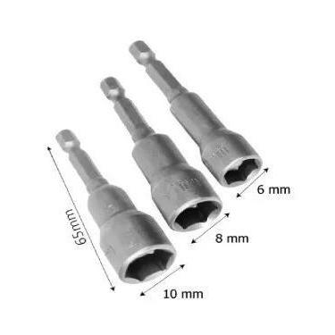 Imagem de Kit Jogo De Soquete Bits Canhão Parafusadeira 6 8 10mm Ímã - Idea, 842