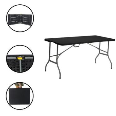 Imagem de Mesa Dobrável de Plástico Preta 180x74cm Camping Praia - Cadeiras INC