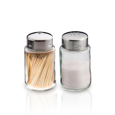 Imagem de Kit Porta Condimentos De Vidro Para Sal Pimenta + Paliteiro Euro Home,