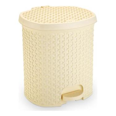 Imagem de Lixeira Pedal Rattan 15 L Cozinha Banheiro Escritorio Bege - Plasnorth