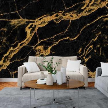 Imagem de Papel de Parede Painel 3D Mármore preto Fio Ouro 3M  Revestimento Pedr