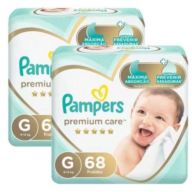Imagem de Kit de Fralda Pampers Premium Care Tamanho G Pacote Hiper com 136 Unid