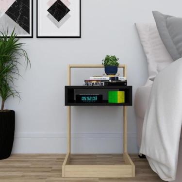 Imagem de Mesa de apoio lateral na cor preta com detalhe amadeirado - L.M.D.F Mó