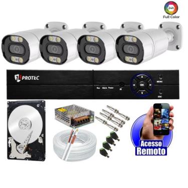 Imagem de Kit 4 Câmeras Segurança Colorida Dia Noite Full Color 2mp 1080p 20m In