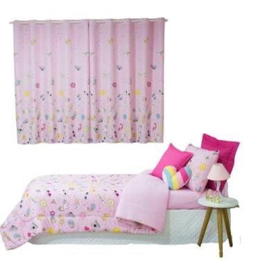 Imagem de Kit Edredom Solt 4Pç Infantil +Cortina Rosa 1,60Mx1,50M P/2M - Lux Enx
