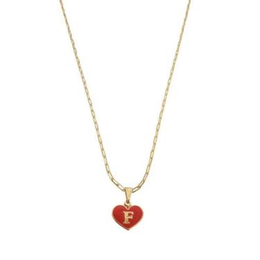 Imagem de  Colar Cordão Corrente Feminina Pingente Coração do Amor Letra Inicial