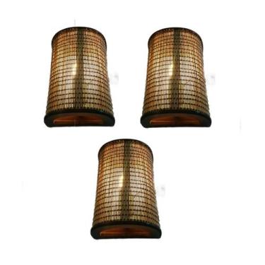 Imagem de Kit 3 Arandela Dois Fachos E Frisos Parede Rustica Madeira - Cl Decora