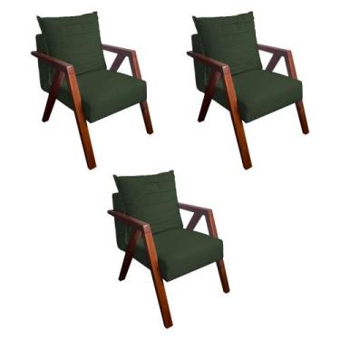 Imagem de Kit 3 Poltronas Monalisa Decorativa Mona Pés de Madeira Maciça Suede V