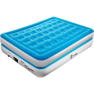 Imagem de Ciays Colchão de ar com bomba embutida, colchão de sopro elevado de 40,64 cm com bolsa de transporte para casa e acampamento, cama inflável superior flocada para convidados, família, solteiro, azul