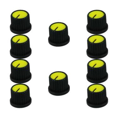 Imagem de 10x Botão Knob Redondo Estriado Com Parafuso Ad209 - Amarelo - PIX
