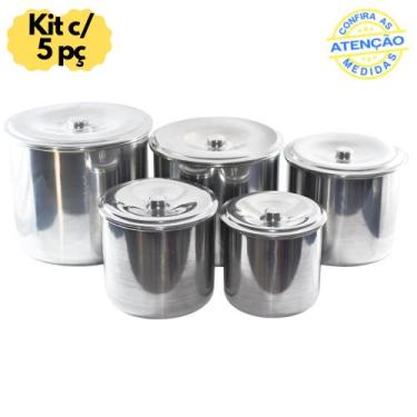 Imagem de Jogo de Latas Para Mantimentos E Alimentos 5 Peças Em Aluminio Polido 