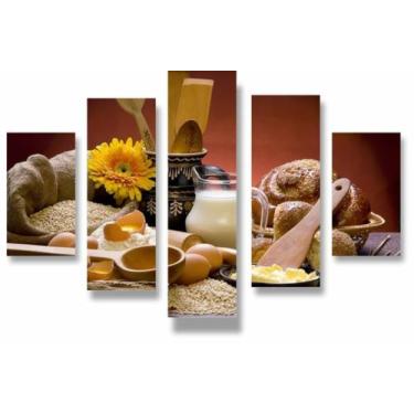 Imagem de Painel De Quadro Mosaico 5 Partes Para Sala Padaria Pao Cafe - NEYRAD