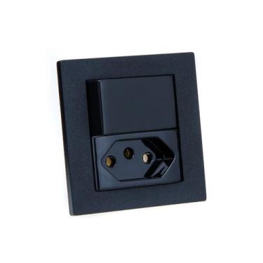 Imagem de Espelho de Tomada Duplo Reto1 Tomada 20A 1 Interruptor Preto - CONNECT