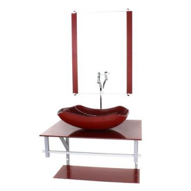 Imagem de Gabinete de vidro para banheiro 60cm ac cuba abaulada vermelho cereja 