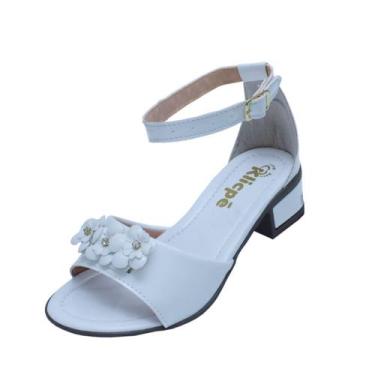 Imagem de Sandalia Infantil Menina  Salto Grosso Confortável  Brilho Laço Flor K