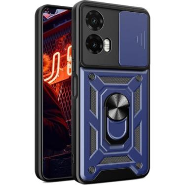 Imagem de Ephoou Capa protetora para Motorola Moto G35 com capa deslizante para câmera e suporte de anel, capa de proteção à prova de choque de grau militar para Motorola Moto G35 SJ-azul
