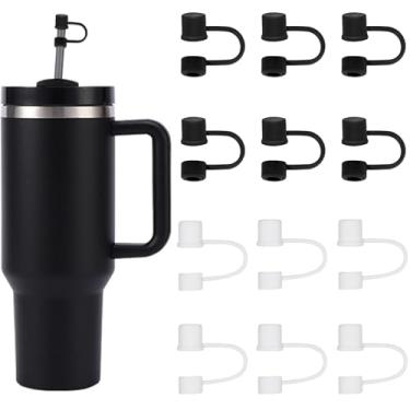 Imagem de CEDIDJAC 12 peças de tampas de palha de silicone compatíveis com copo Stanley de 850.5-1,134.0 g copo com alça de 10 mm, capa de canudo reutilizável à prova de poeira para acessórios Stanley Cup