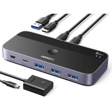 Imagem de UGREEN Comutador USB A e C, computadores compartilham 4 portas USB, seletor de comutador USB para PC, laptop, teclado, mouse, webcam, microfone, adaptador USB com 2 cabos de dados USB C e controle