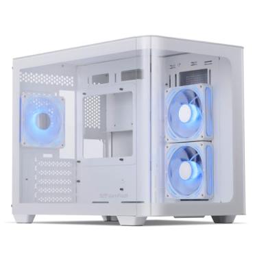 Imagem de darkFlash Capa para PC para jogos Micro-ATX, capa para PC MATX com 3 ventiladores ARGB de 120 mm, capa para computador de vidro de curva temperada dupla vista panorâmica, porta USB 3.0, suporta AIO