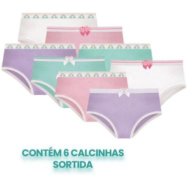 Imagem de Kit Com 6 Calcinhas Infantil Lisa Básica Selene Infanto Juvenil Para M