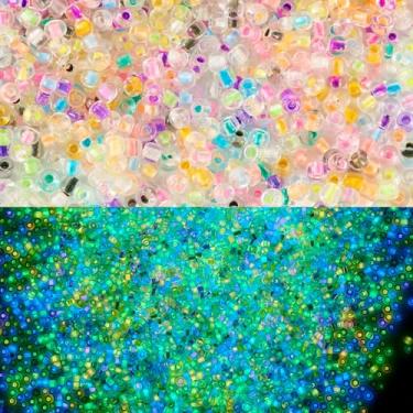Imagem de KISSITTY Grânulos de sementes que brilham no escuro vidro de cristal de 3 mm colorido perfurado no centro luminoso Rondelle espaçador contas soltas para artesanato DIY brinco colar pulseira chaveiro
