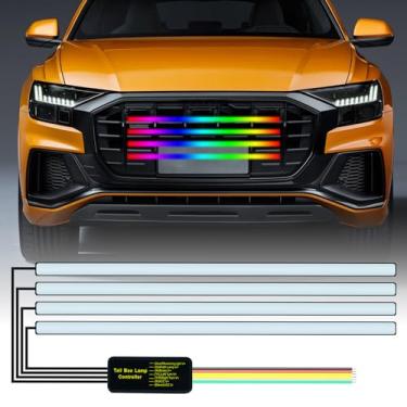 Imagem de Vooda Kit de fita de luz LED para grade frontal de carro, 10 x 61 cm tiras de luz LED flexíveis decorativas para o exterior, 4 em 1 função RGB DRL, luz de freio, luz de seta, luz de aviso. (4 tiras de