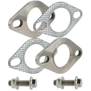 Imagem de SHINTONES Kit de conexão de flanges e juntas de escape de aço inoxidável de 2 parafusos de 1,75 polegadas com parafusos e porcas (45 mm)