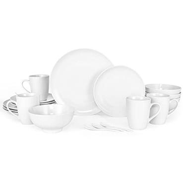 Imagem de Simple Deluxe Conjunto de louça branca, serviço de 20 peças para 4, com pratos de jantar, prato de salada, tigelas, canecas e colheres de chá, porcelana durável para Natal, Halloween, casamento,