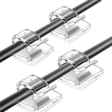 Imagem de 50 clipes de cabos adesivos transparentes, clipes de cabo para fios na parede, grampo de fio finalizador, clipes de luz para ambientes externos, organizador de cabos, parede para TV, PC, cabo Ethernet