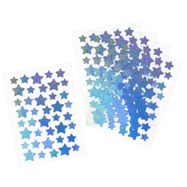 Imagem de ONLYKXY 5 folhas de tamanho sortido estrela autoadesivo prata glitter etiqueta holográfica recompensa decalque para professor faça você mesmo artesanato decoração de Natal cartão foto capa copo