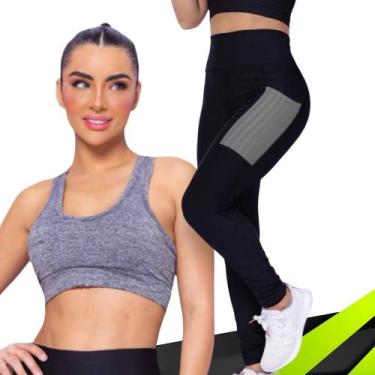 Imagem de Kit conjunto TOP ALÇA MÉDIA bojo + CALÇA LEGGING BOLSOS Feminino Acade