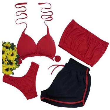 Imagem de Biquíni Asa Delta + Cropped + Short 1 Linha - Liso - Gringas Model, Ve