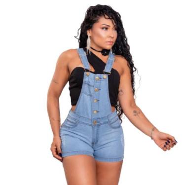 Imagem de Short Jardineira Macaquinho Curto Jeans Feminino Adulto Lycra  - KARHA