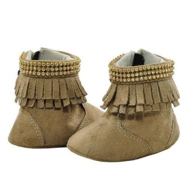 Imagem de Sapatinho de Bebê Bicho de Pé - Bota Feminina Com Franja e Strass - Ca